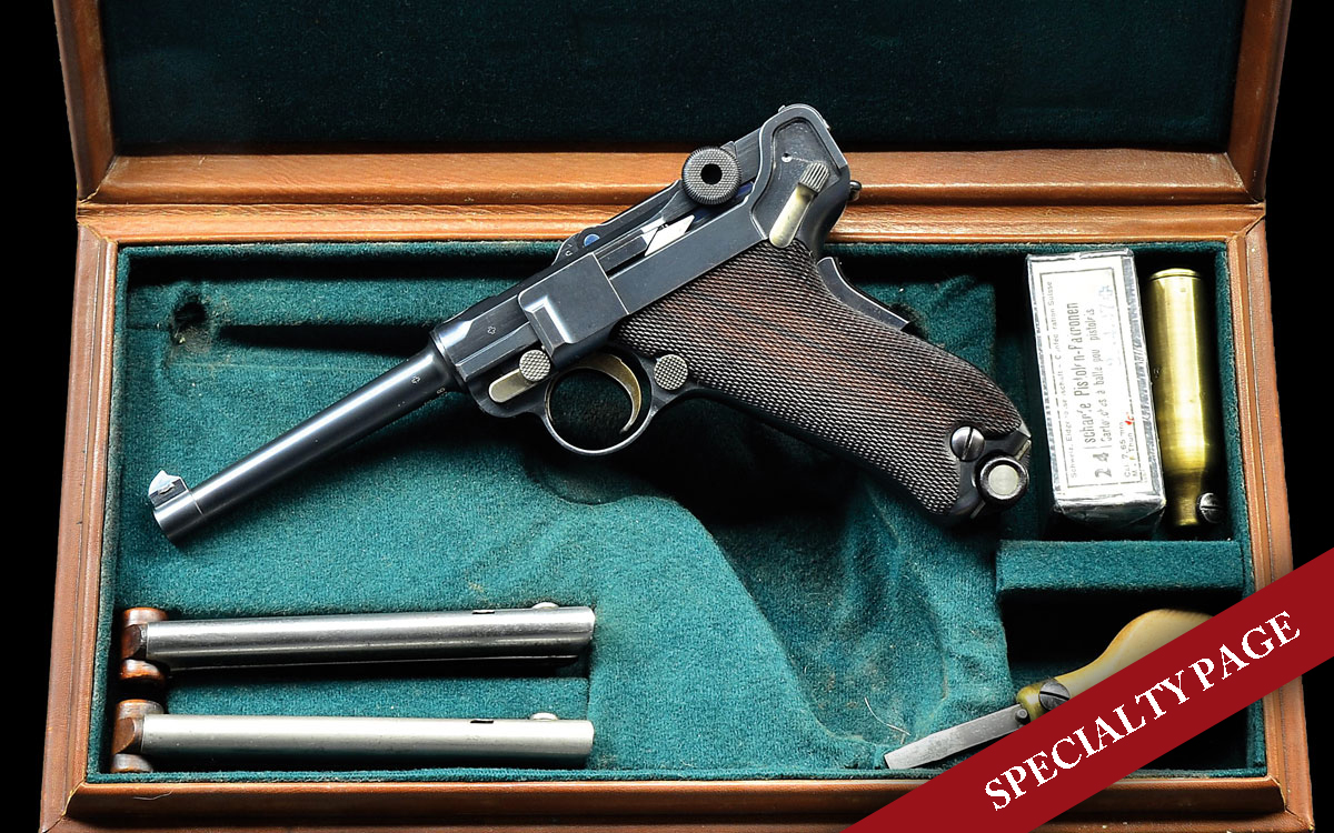 EXCEEDINGLY RARE SWISS MODEL 1906 E SERIES NUMBERED LUGER SEMI-AUTO PISTOL.