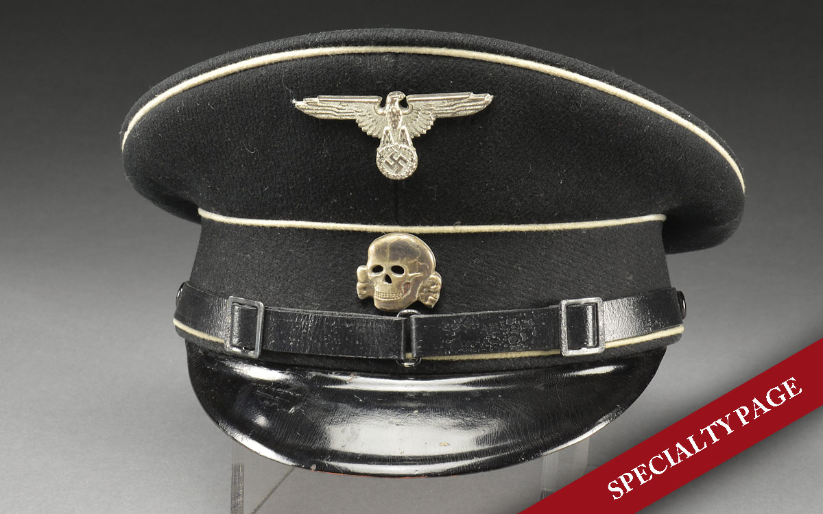WWII GERMAN ALLGEMEINE SS ENLISTED MAN’S VISOR CAP WITH IDENTIFICATION.