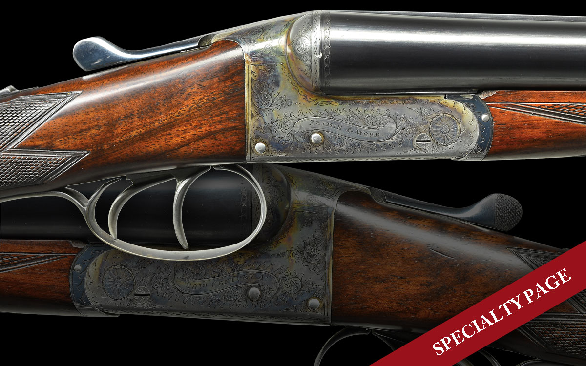 SUPERB HIGH CONDITION BOXLOCK EJECTOR 2″ 12 BORE GAME GUN BY SKIMIN & WOOD RETAILED BY KIMBAL’S OF WOBURN, MASS. W/ CASE.