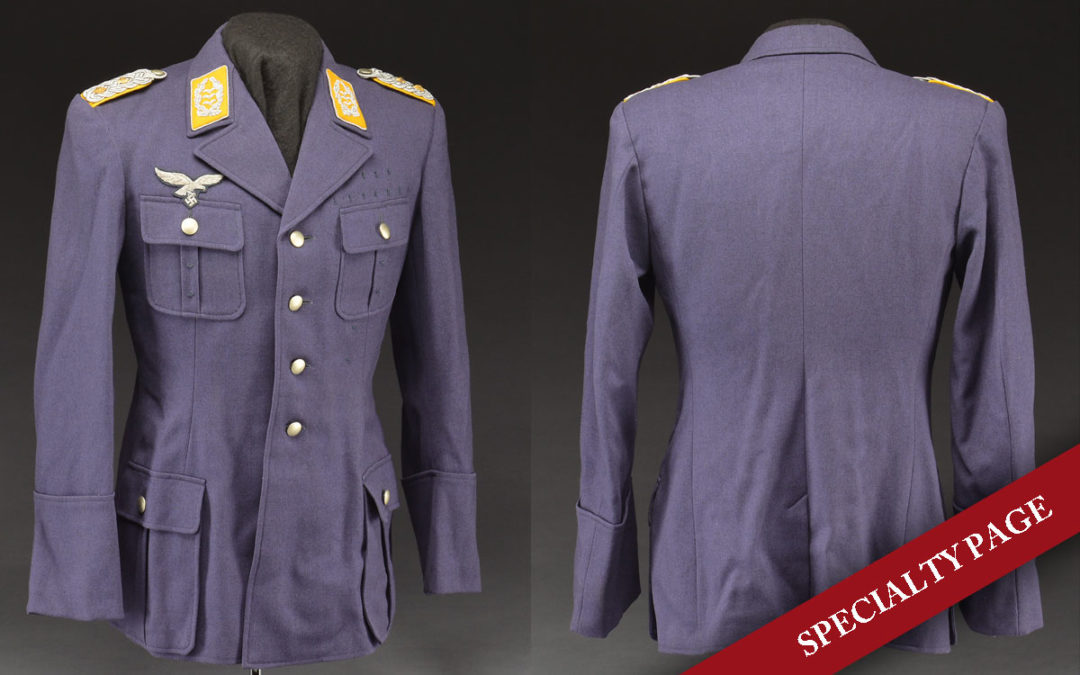 WWII GERMAN LUFTWAFFE COLONEL’S UNIFORM BELONGING TO GUNTHER LUTZGOW WHO WAS CREDITED WITH 110 VICTORIES IN OVER 300 COMBAT MISSIONS.