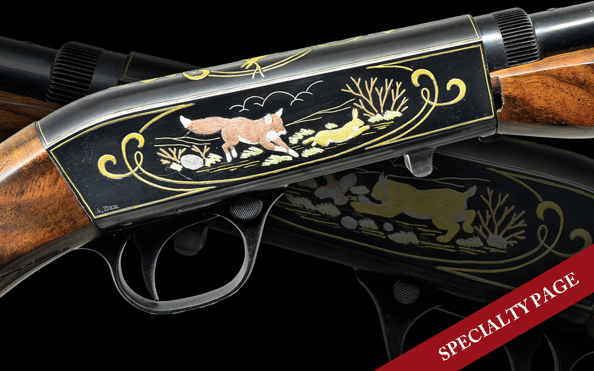 BROWNING TAKEDOWN 22 AUTO WITH SPECTACULAR ANGELO BEE AND CAPECE DUAL SIGNED CUSTOM INLAYS.