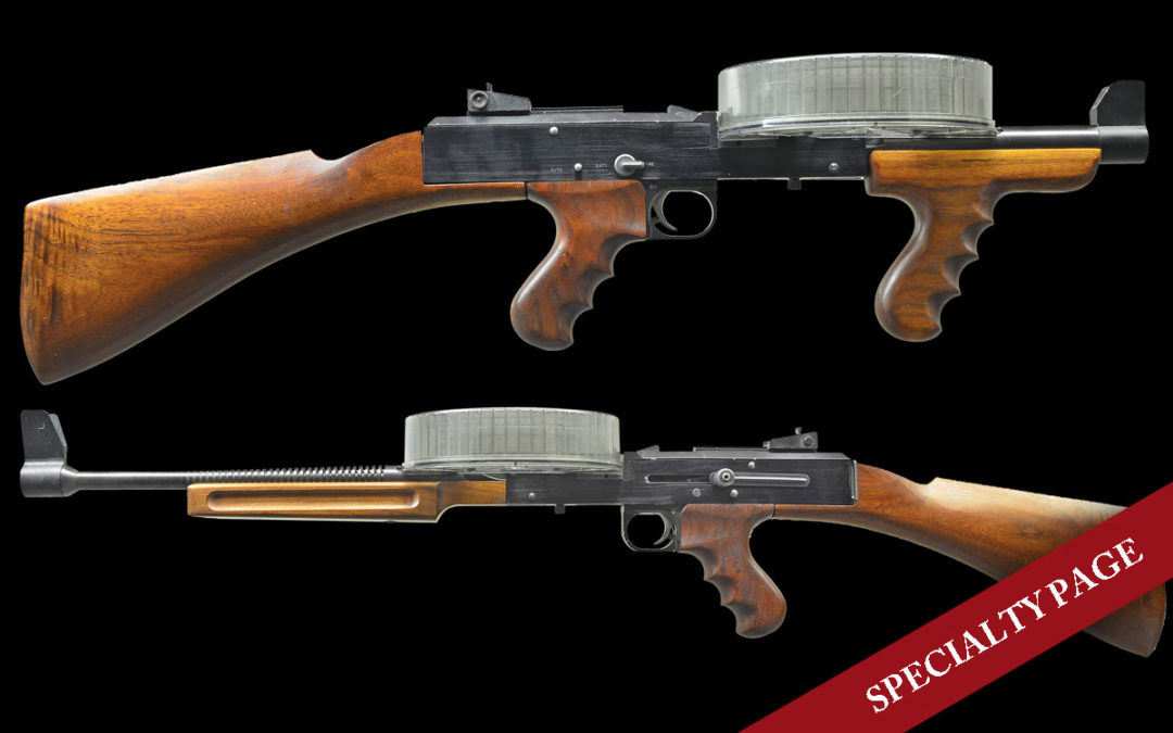 COMPLETE AMERICAN 180 SMG PACKAGE WITH EXTRA DRUMS AND BARRELS.