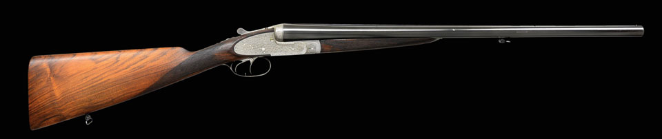 JULES BURY SIDELOCK EJECTOR DOUBLE SHOTGUN WITH PURDEY TYPE SELF OPENING ACTION AND TWO BARREL SETS. Cal. 12 ga. 2 3/4″