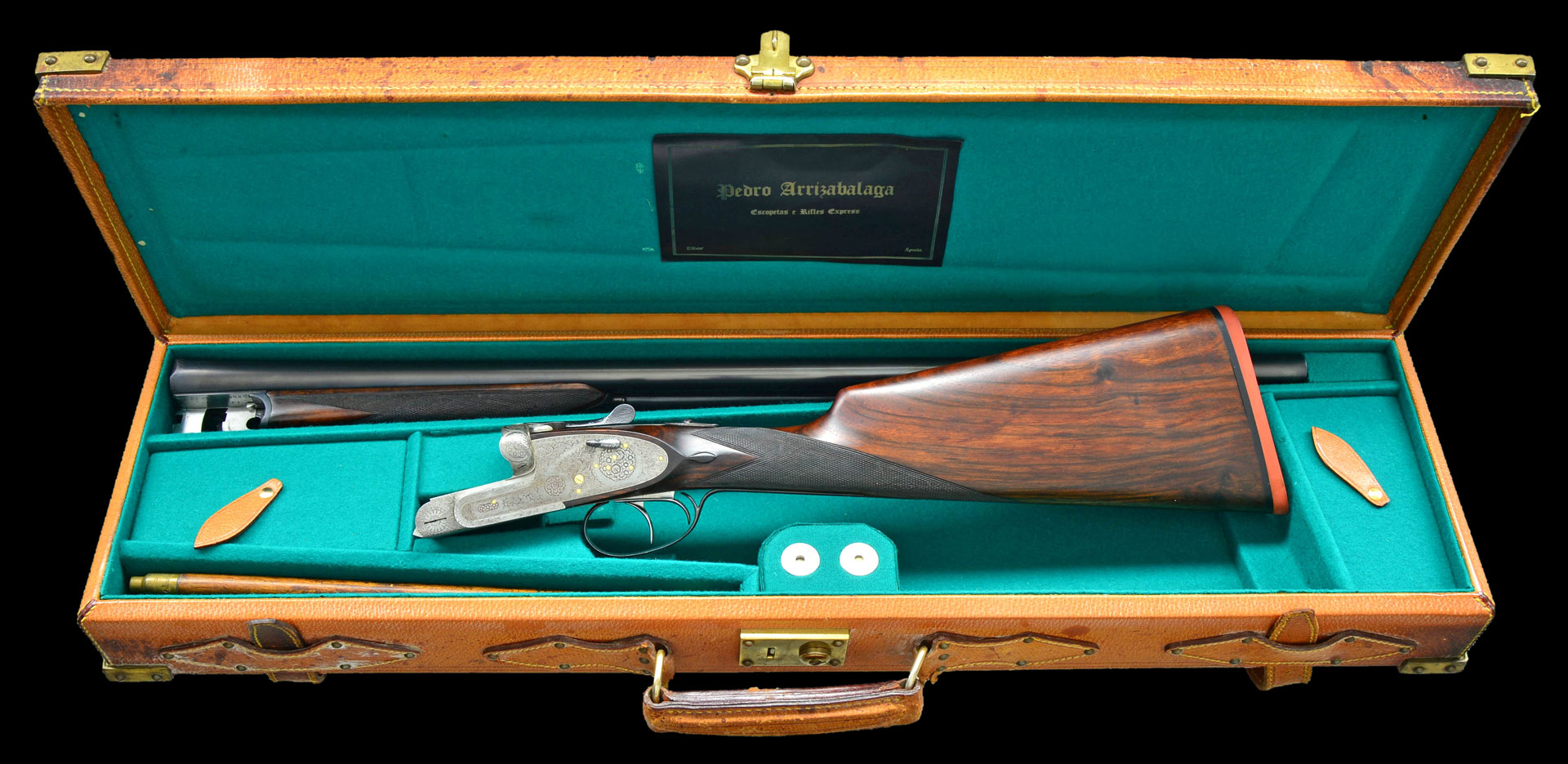 PEDRO ARRIZABALAGA SIDELOCK EJECTOR DOUBLE TRIGGER TRIGGER SELF OPENING HEAVY GAME OR PIGEON GUN WITH CASE. Cal. 12 ga. 2 3/4″