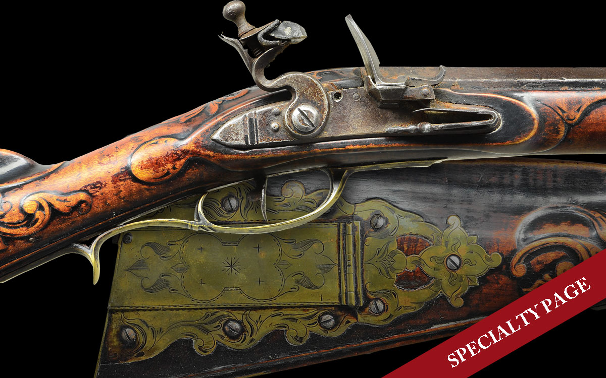 CONTEMPORARY RELIEF CARVED FLINTLOCK RIFLE MADE AND SIGNED BY A. FOGELSANGER