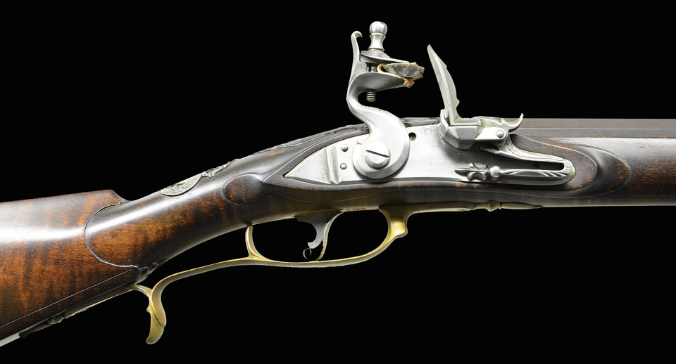 HEAVY CONTEMPORARY RELIEF CARVED FLINTLOCK RIFLE. Cal. 45