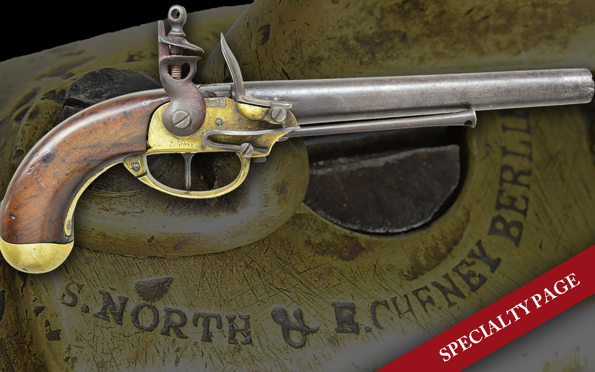 EXTREMELY RARE 1ST MODEL NORTH & CHENEY FLINTLOCK PISTOL, AMERICA’S FIRST PISTOL CONTRACT