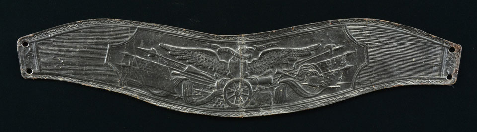 RARE AMERICAN MILITARY NECK STOCK WITH HEAVILY EMBOSSED EAGLE AND SPRAY OF ARMS