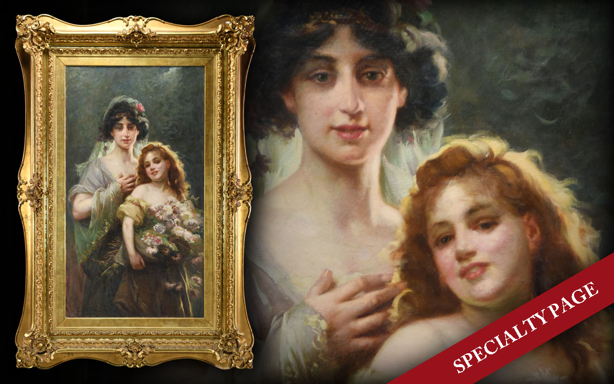 CESARE AUGUSTE DETTI (Italian, 1847-1914) TWO BEAUTIFUL YOUNG LADIES WITH FLOWERS