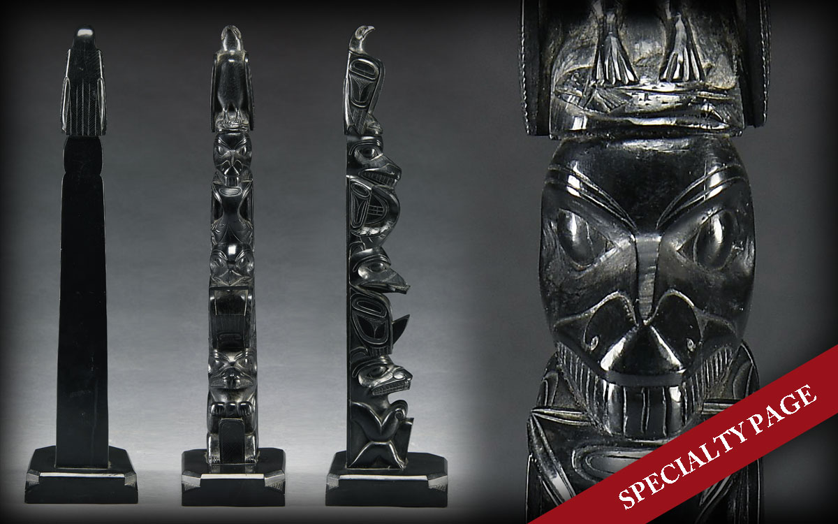 RUFUS MOODY (1923-1998) NORTHWEST COAST CARVED ARGILLITE TOTEM