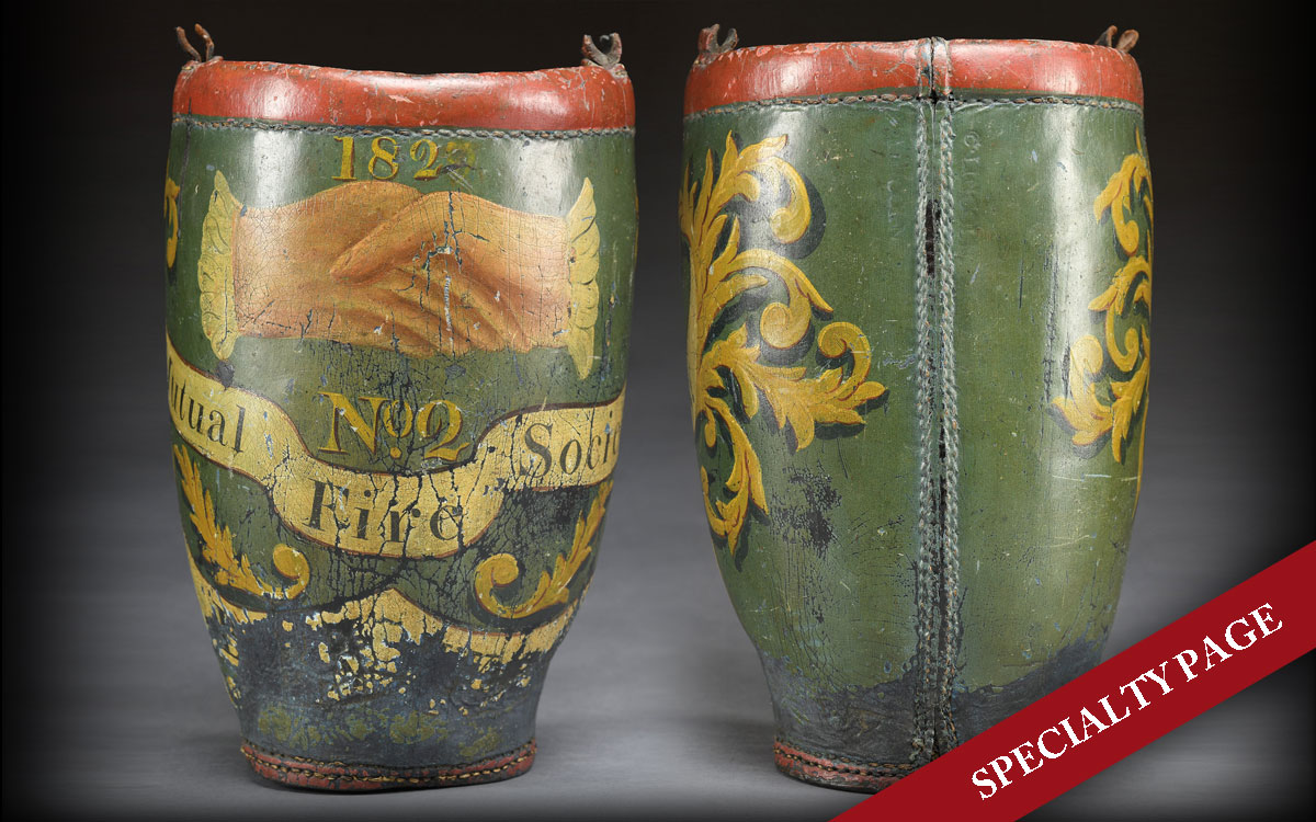 PAINTED “MUTUAL FIRE SOCIETY” FIRE BUCKET LIKELY FROM BOSTON, MASSACHUSETTS
