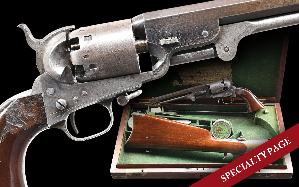 FINE & ATTRACTIVE CASED HARTFORD-LONDON COLT NAVY REVOLVER & SHOULDER STOCK