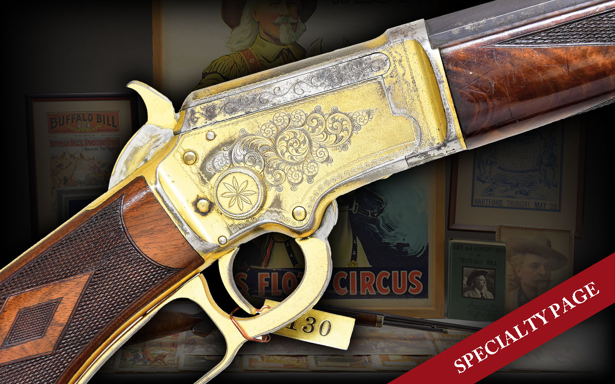 LOT 3175 – NRA SILVER MEDAL AWARDED BUFFALO BILL’S 1897 FACTORY ENGRAVED MARLIN RIFLE & WILD WEST SHOW  ARCHIVE