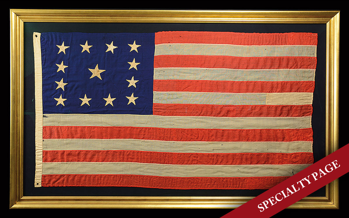 FABULOUS & RARE “TRUMBULL” PATTERN 13-STAR AMERICAN FLAG, CIRCA 1840