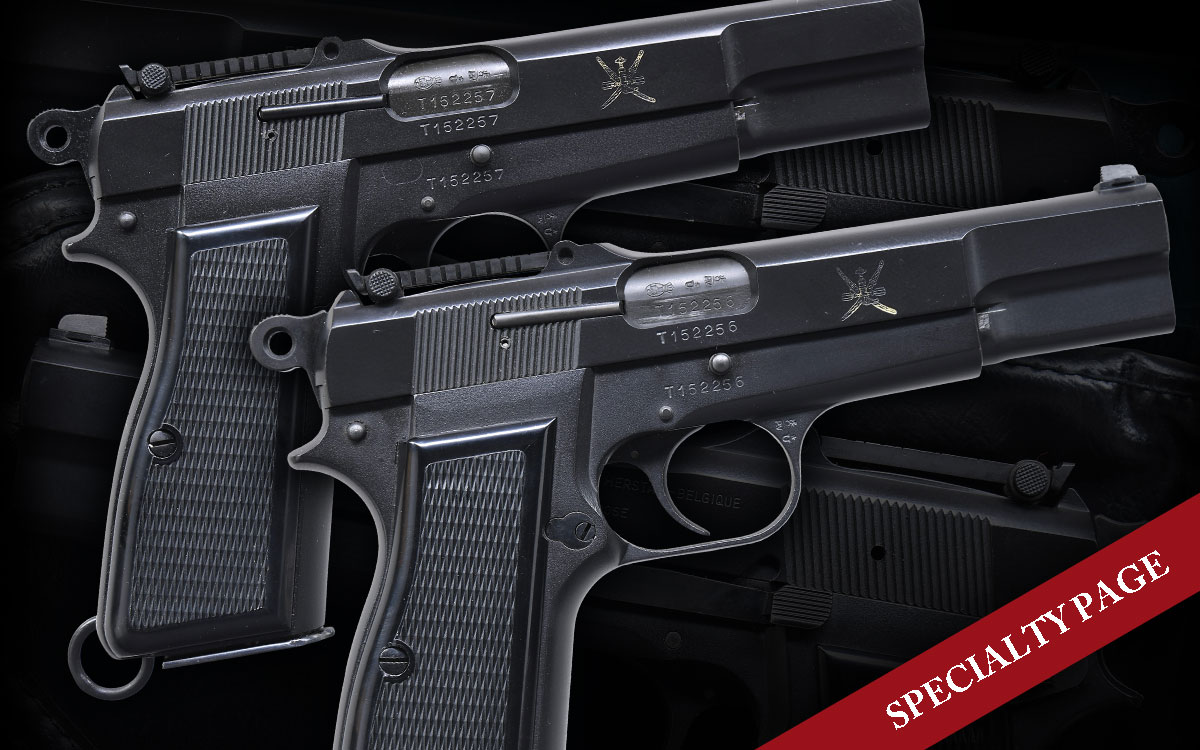 TWO SCARCE MUSCAT OF OMAN MARKED HIGH POWER PISTOLS, FIRST VARIATION SALES SAMPLES