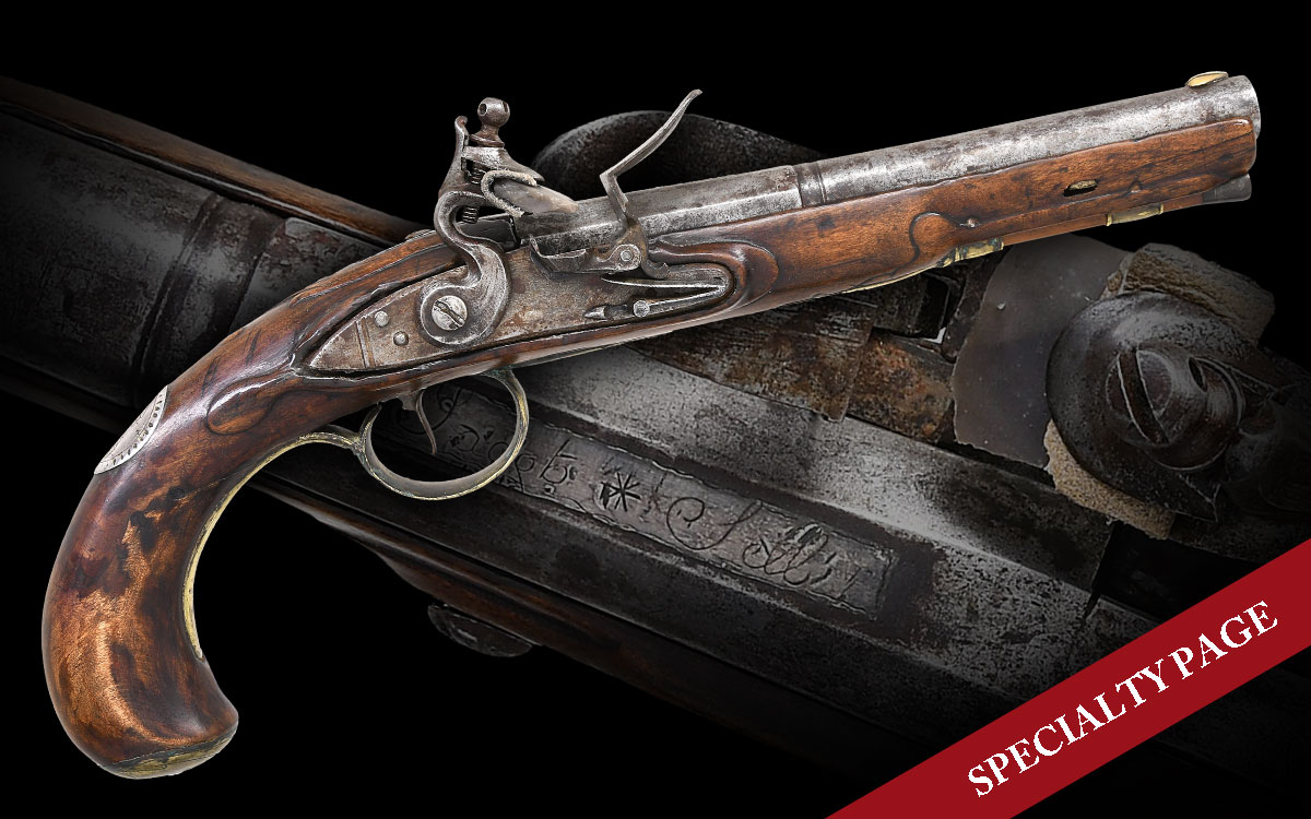 VERY RARE, ELEGANT AND ONLY SIGNED JACOB SELL KENTUCKY FLINTLOCK PISTOL EXTANT WITH INLAYED SILVER BUST OF GEORGE WASHINGTON, CIRCA 1790