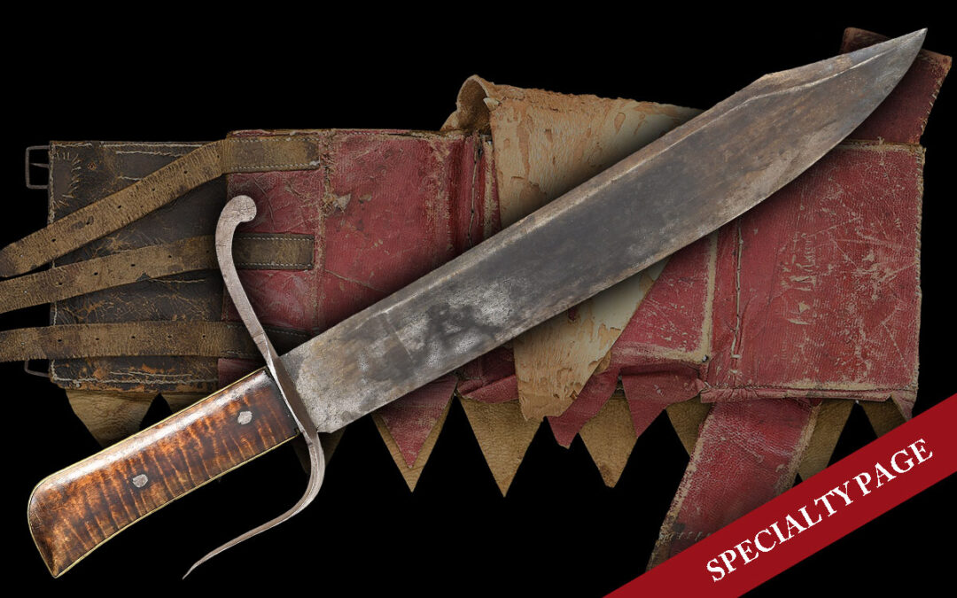 HISTORIC & EXCEPTIONAL AMERICAN ANTEBELLUM BOWIE KNIFE WITH EXTRAORDINARY ORIGINAL FRONTIERSMAN BELT, DESCENDED IN FAMILY OF AMASA LYMAN, ORIGINAL MORMON APOSTLE WHO MIGRATED FROM NAUVOO TO SALT LAKE CITY 1848