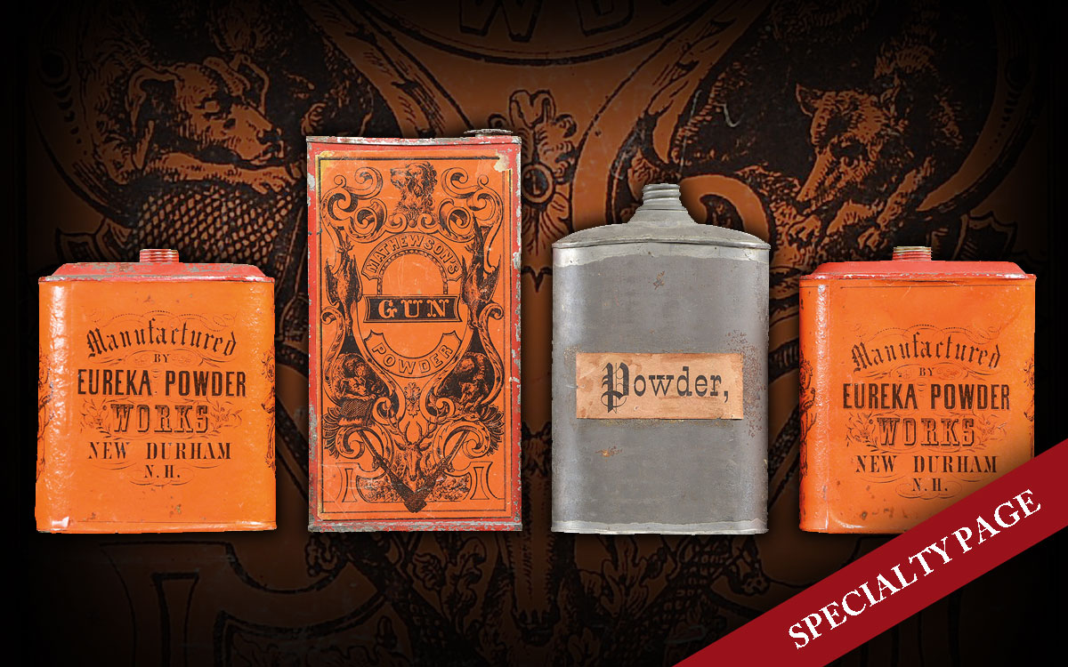 FOUR FINE 19th CENTURY GUN POWDER CANS