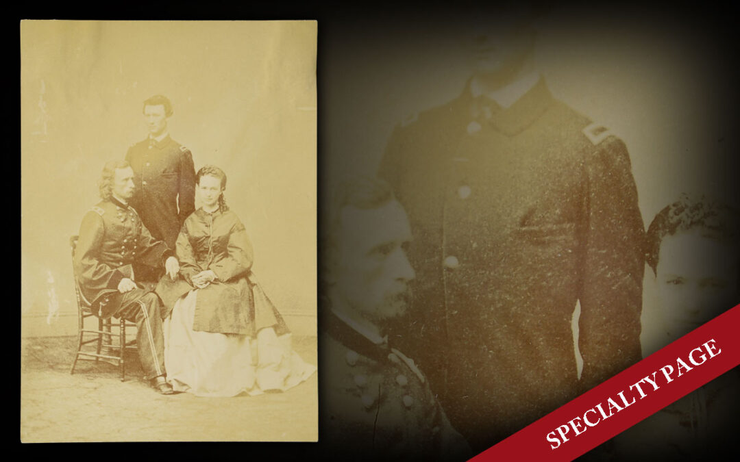 MATHEW BRADY CIVIL WAR ALBUMEN PHOTO OF GEORGE, TOM, & LIBBIE CUSTER