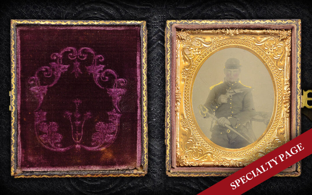 SIXTH PLATE TINTYPE OF UNION CAVALRYMAN WITH 2 COLT REVOLVERS