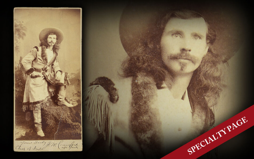 RARE OVERSIZED SIGNED & INSCRIBED PHOTO OF “CAPTAIN JACK” CRAWFORD, 1883, FT CRAIG, NM