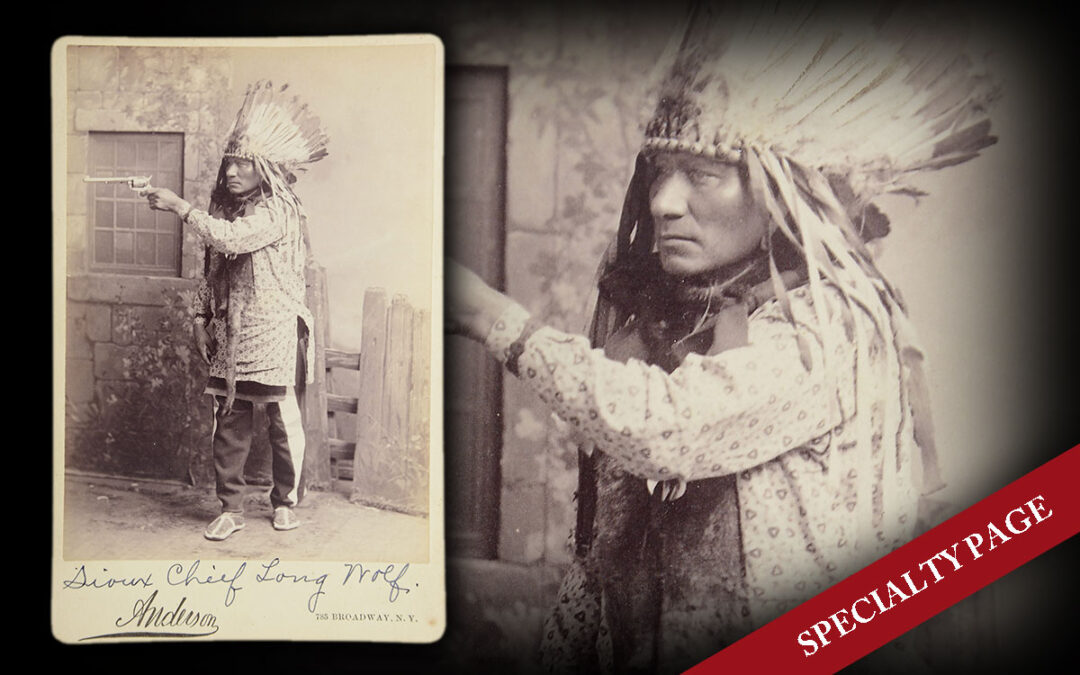 CABINET CARD “SIOUX CHIEF LONG WOLF” WITH COLT SAA REVOLVER