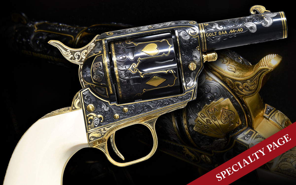 HIGH ROLLER SPECIAL “THE GAMBLER”: SUPERLATIVE, COLT SINGLE ACTION SHERIFF’S MODEL FULLY ENGRAVED & INLAID BY FEGA MASTER ENGRAVER, MICHAEL DUBBER
