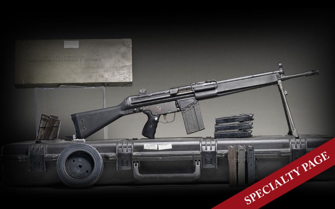 FULLY TRANSFERABLE PUSH PIN, SWING DOWN, HK G3 BY SPECIAL WEAPONS COMPANY WITH RIMFIRE SUBCALIBER KIT