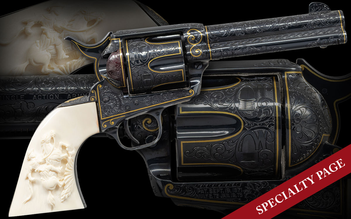 EXEMPLARY ROBERT BURT SIGNED, MASTER ENGRAVED AND GOLD INLAID COLT SECOND GEN SAA REVOLVER