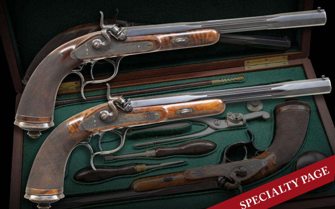 FINE PR GASTINNE RENETTE PERCUSSION BREECHLOADING TARGET PISTOLS WITH CASE & ACCESSORIES