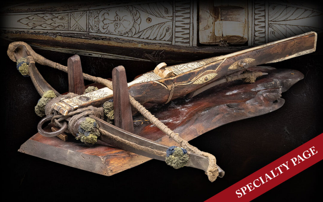 1600’S SAXON STYLE BONE INLAID HUNTING CROSSBOW WITH STAND