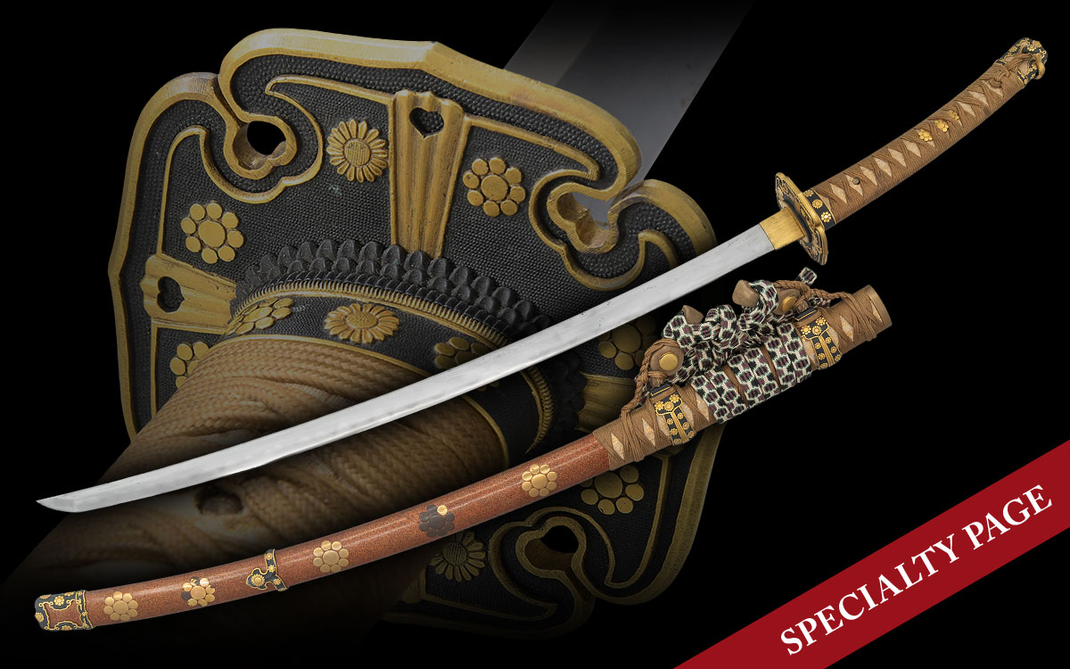 EXQUISITE JAPANESE GOLD DECORATED KATANA WITH TACHI MOUNTS