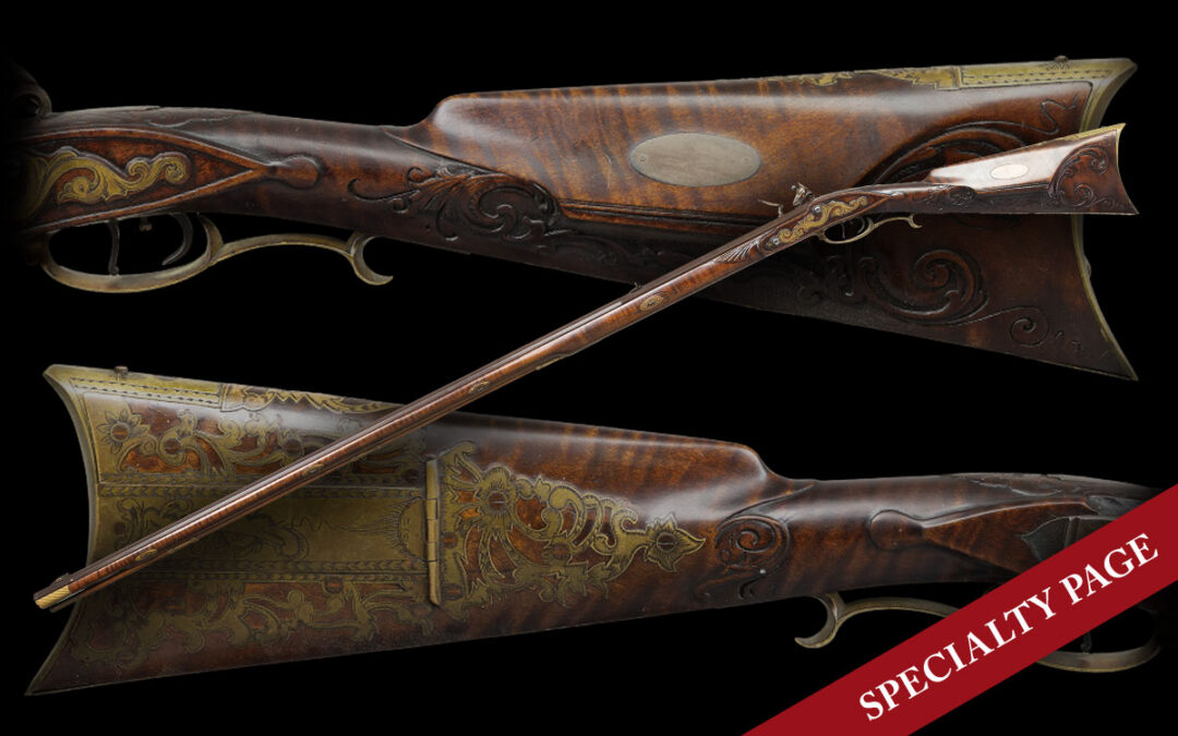 EXQUISITE JOE RUNDELL RELIEF CARVED HIGHLY EMBELLISHED FLINTLOCK KENTUCKY RIFLE