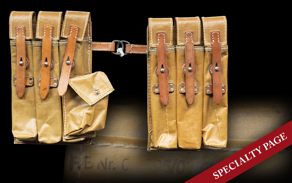 EXCEEDINGLY SCARCE GERMAN WWII MP40 MAGAZINE POUCHES CONSTRUCTED FROM GAS CAPE MATERIAL