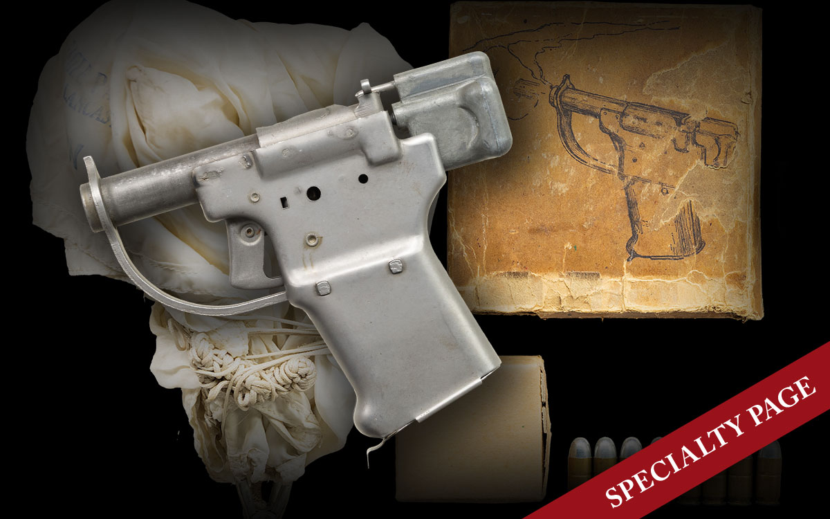 DESIRABLE WWII U.S. GUIDE LAMP FP-45 LIBERATOR PISTOL WITH BOX, AMMO & 1943 DATED PARACHUTE