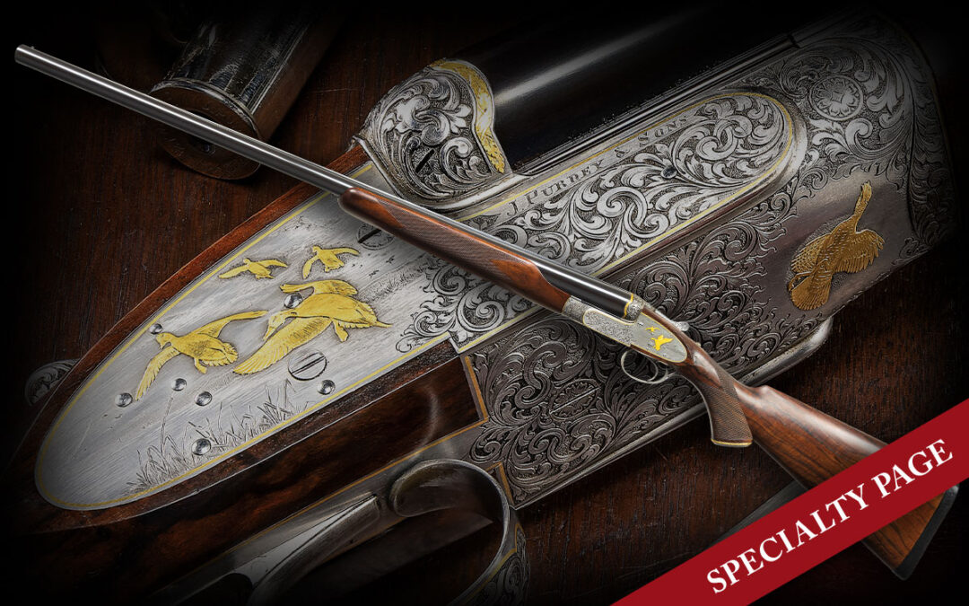 J. PURDEY NO. 26599 A STUNNING LYNTON MCKENZIE GOLD INLAID & ENGRAVED SLE SINGLE TRIGGER 2 BARREL SET GAME GUN WITH ORIGINAL CASE & ACCESSORIES