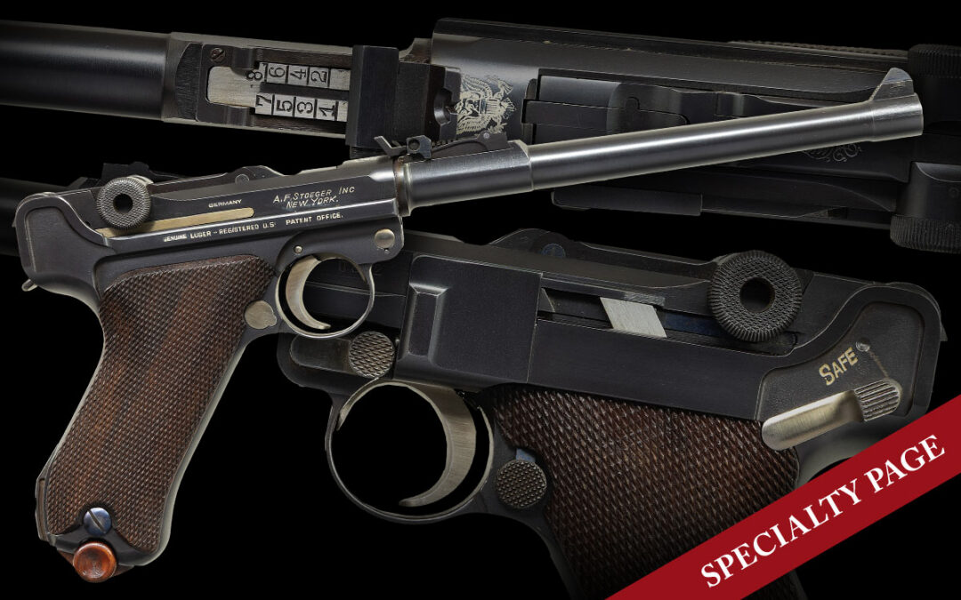 PHENOMENAL DWM / MAUSER STOEGER MODEL 1923 AMERICAN EAGLE “SAFE” & “LOADED” ARTILLERY LUGER WITH MATCHING STOCK