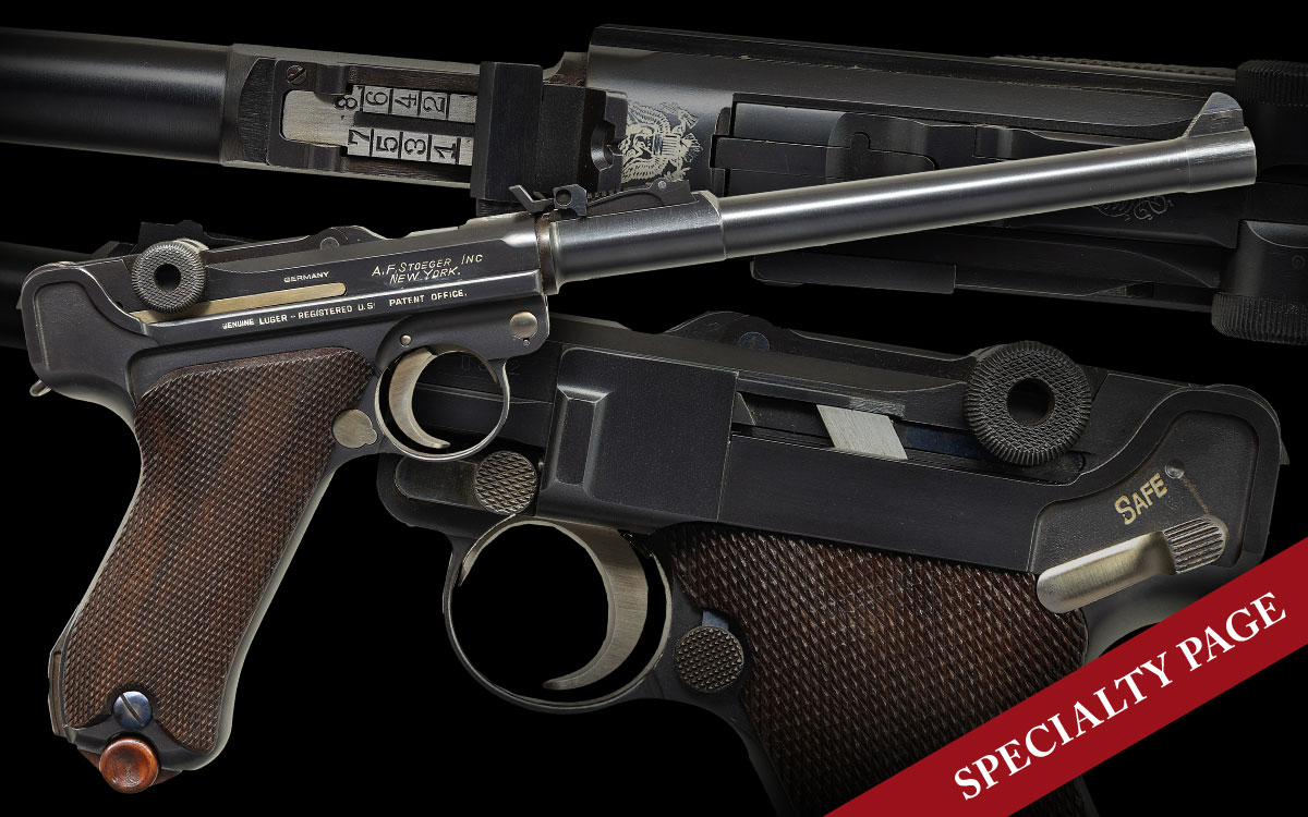PHENOMENAL DWM / MAUSER STOEGER MODEL 1923 AMERICAN EAGLE “SAFE” & “LOADED” ARTILLERY LUGER WITH MATCHING STOCK