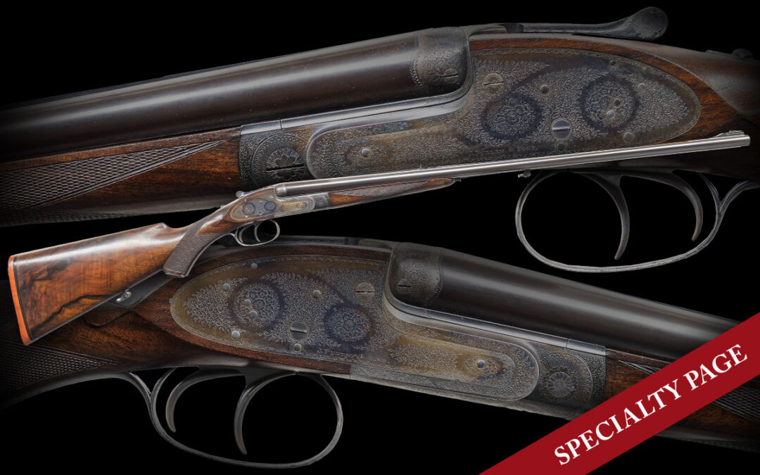 JAMES PURDEY NO. 26118. A .400 3″ SIDELOCK EJECTOR DOUBLE RIFLE IN EXCELLENT CONDITION (120 FOUND IN RECORDS) WITH ORIGINAL CASE, ACCESSORIES & FACTORY LETTER