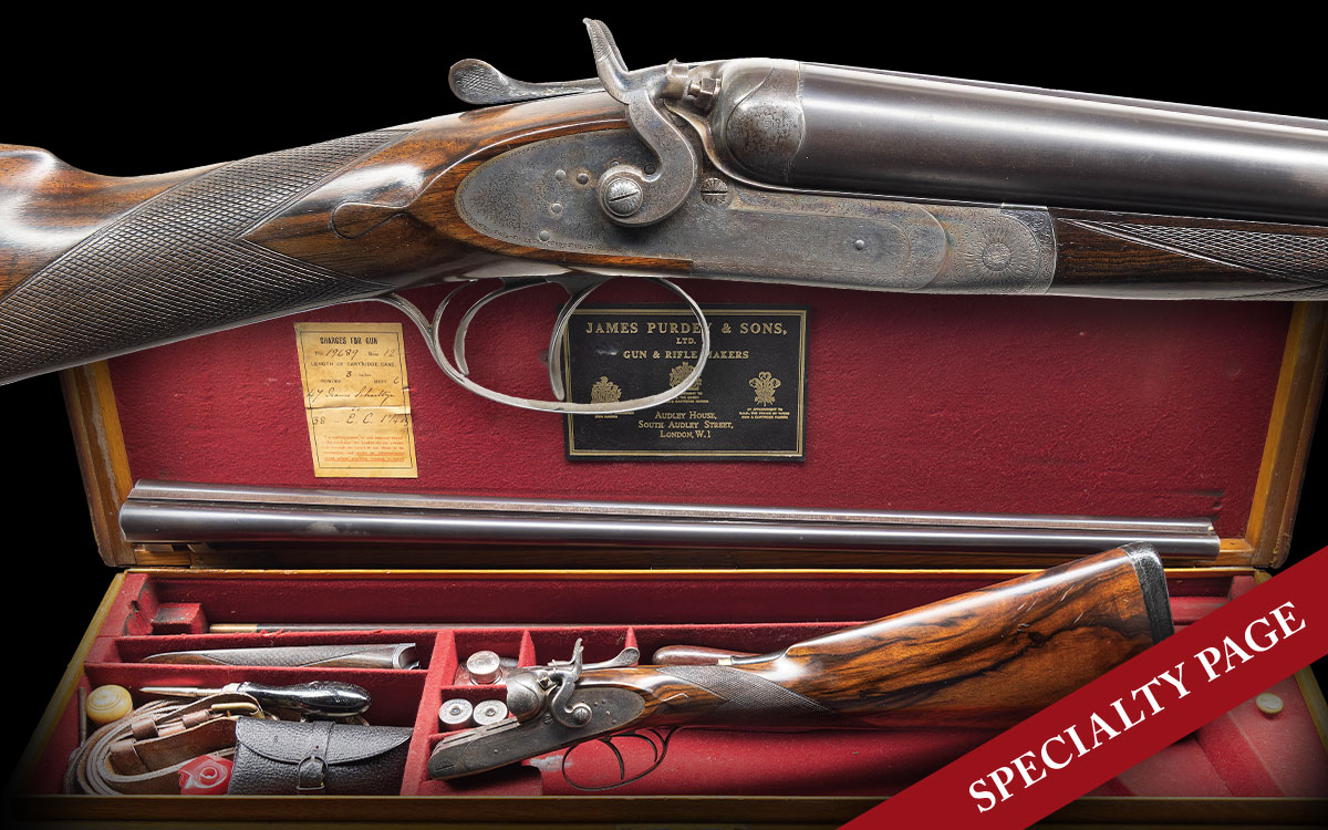 JAMES PURDEY NO. 19689 A RARE AWARD WINNING ROUND FRAME HAMMER PIGEON GUN WITH ORIGINAL CASE, ACCESSORIES & FACTORY LETTER