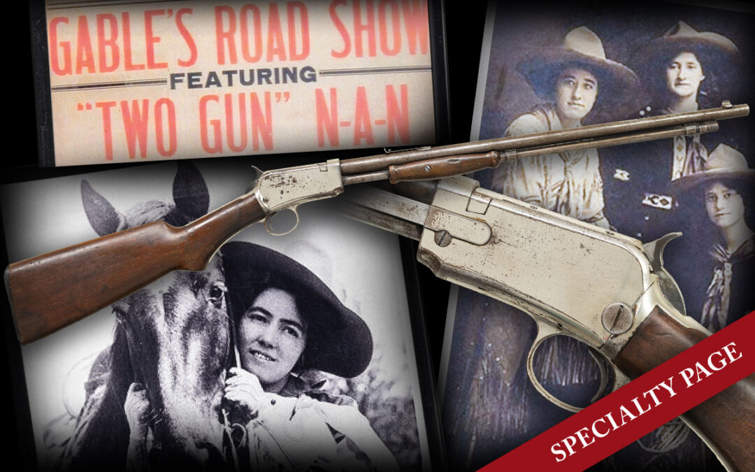 ORIGINAL WINCHESTER PRESENTATION MODEL 06 EXPERT SLIDE ACTION RIFLE TO FAMED TRICKSHOOTER “TWO GUN” NANA GABLE